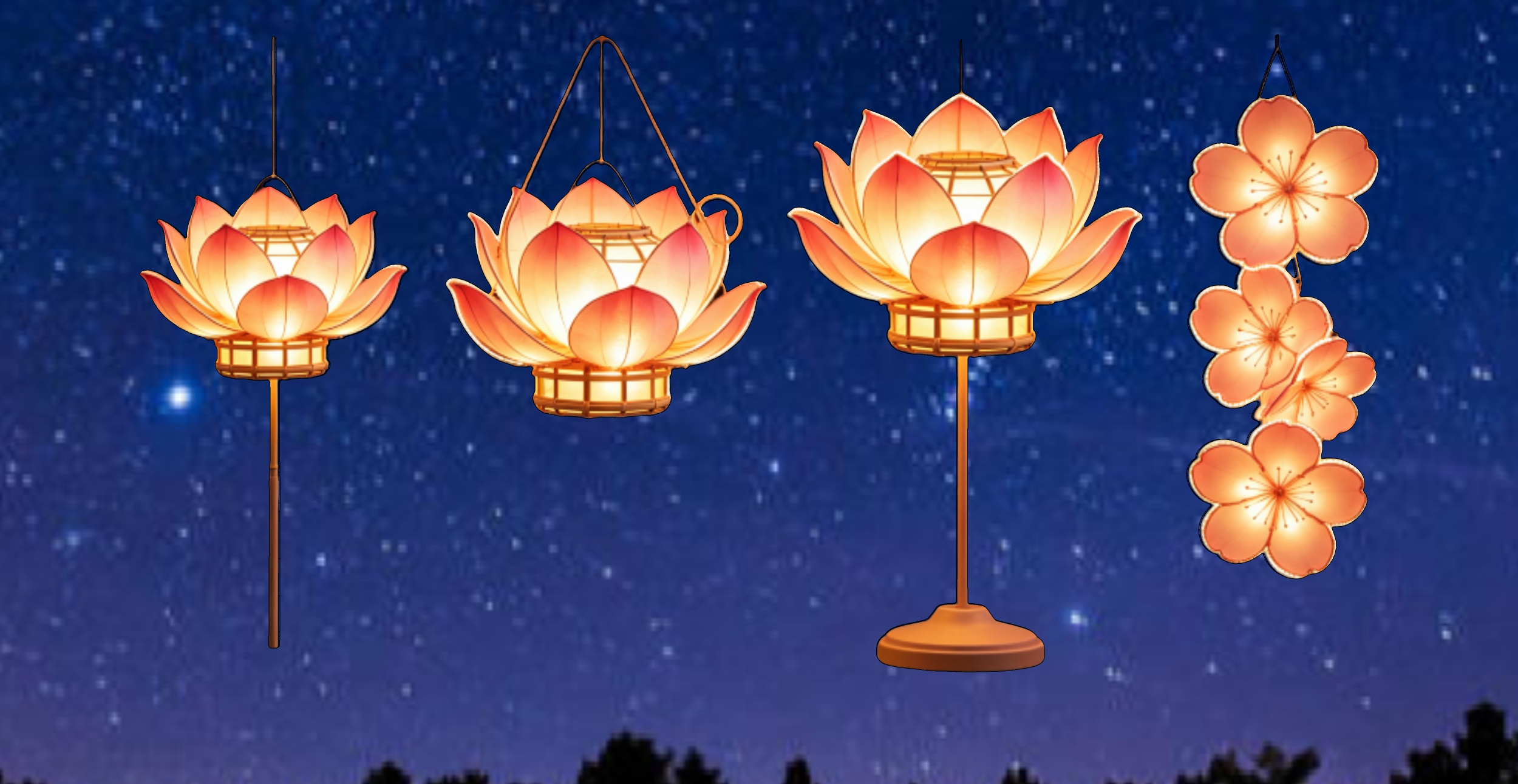 夜景花灯荷花2D花灯