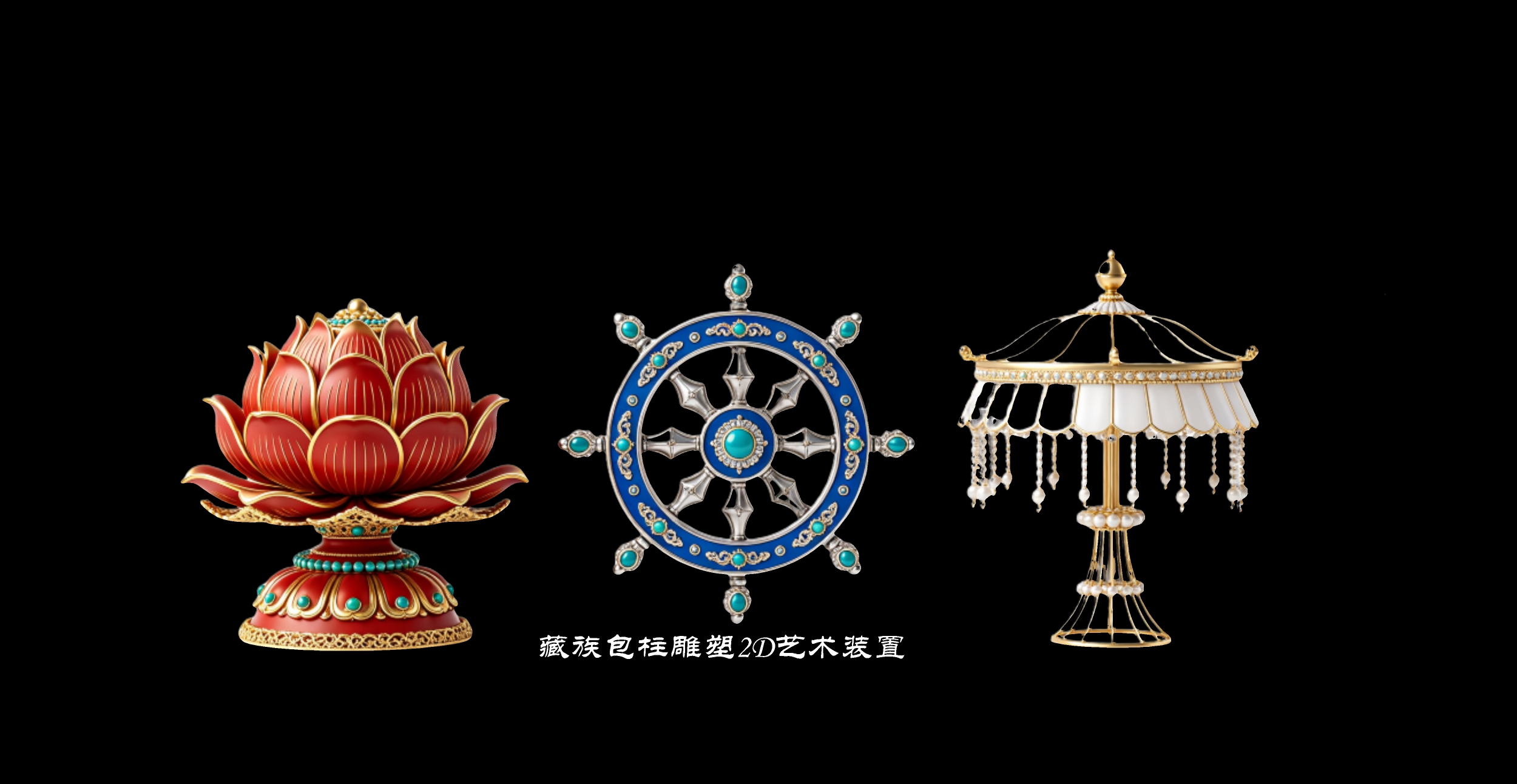 藏族吉祥八宝雕塑2D艺术装置