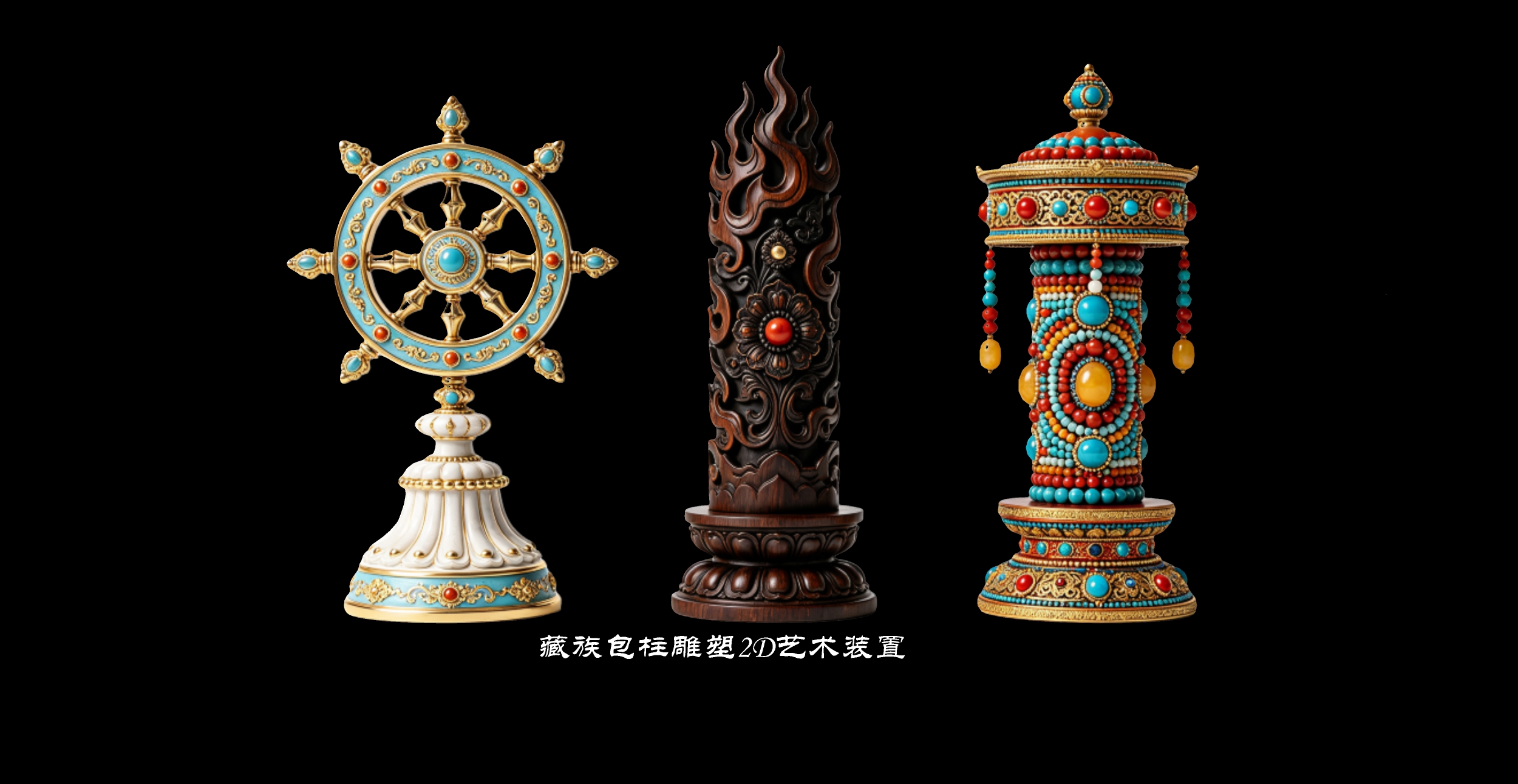 吉祥八宝藏族雕塑2D艺术装置