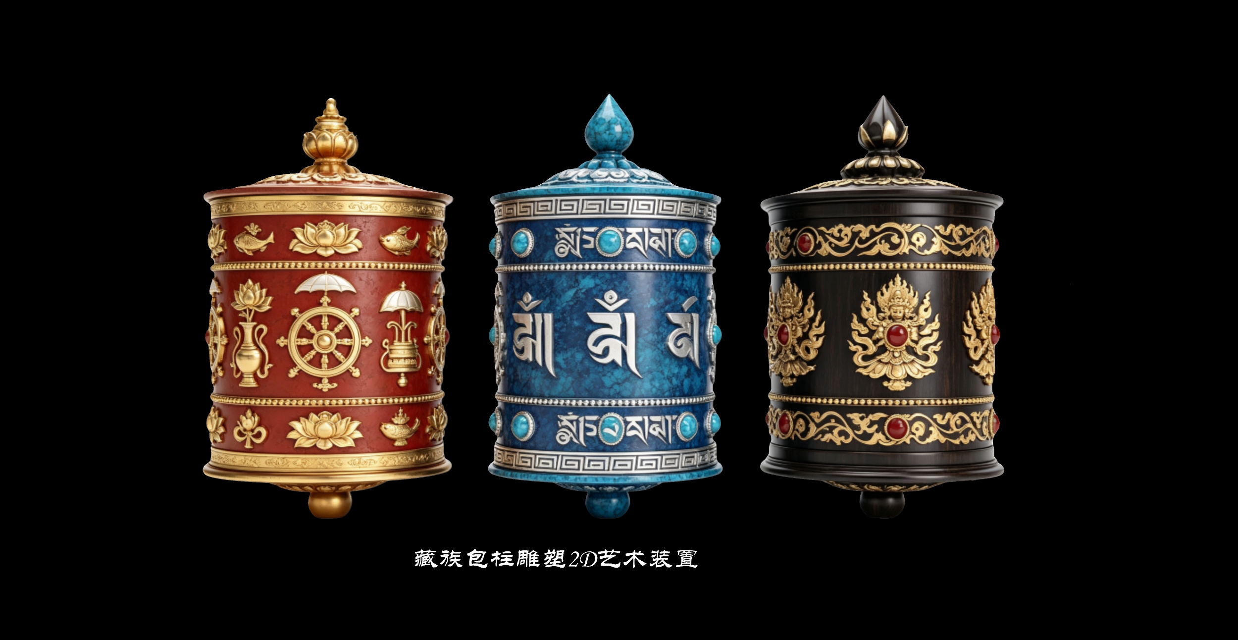 藏族包柱雕塑2D艺术装置