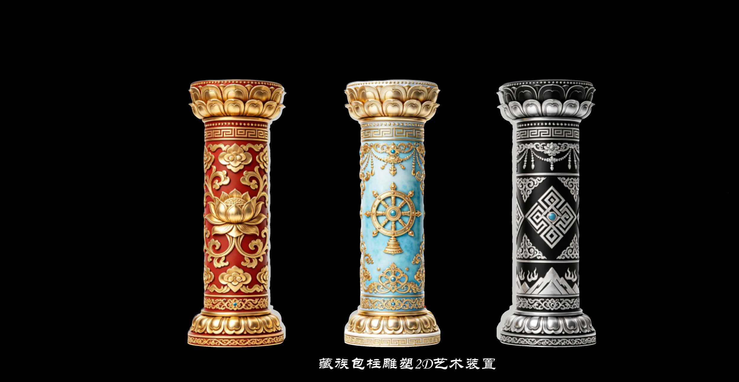 藏族包柱雕塑2D艺术装置
