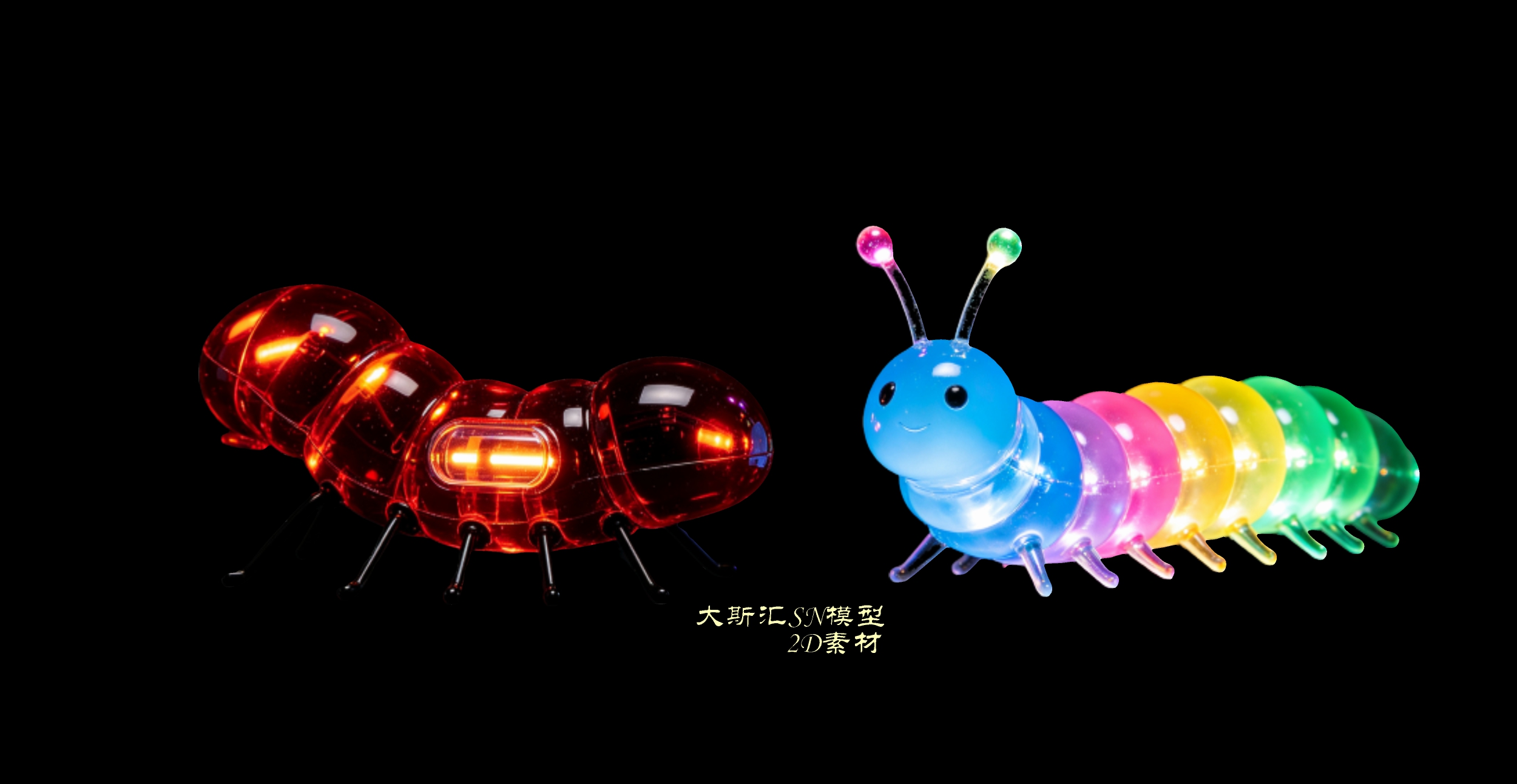 毛毛虫爬行昆虫2D夜景灯光