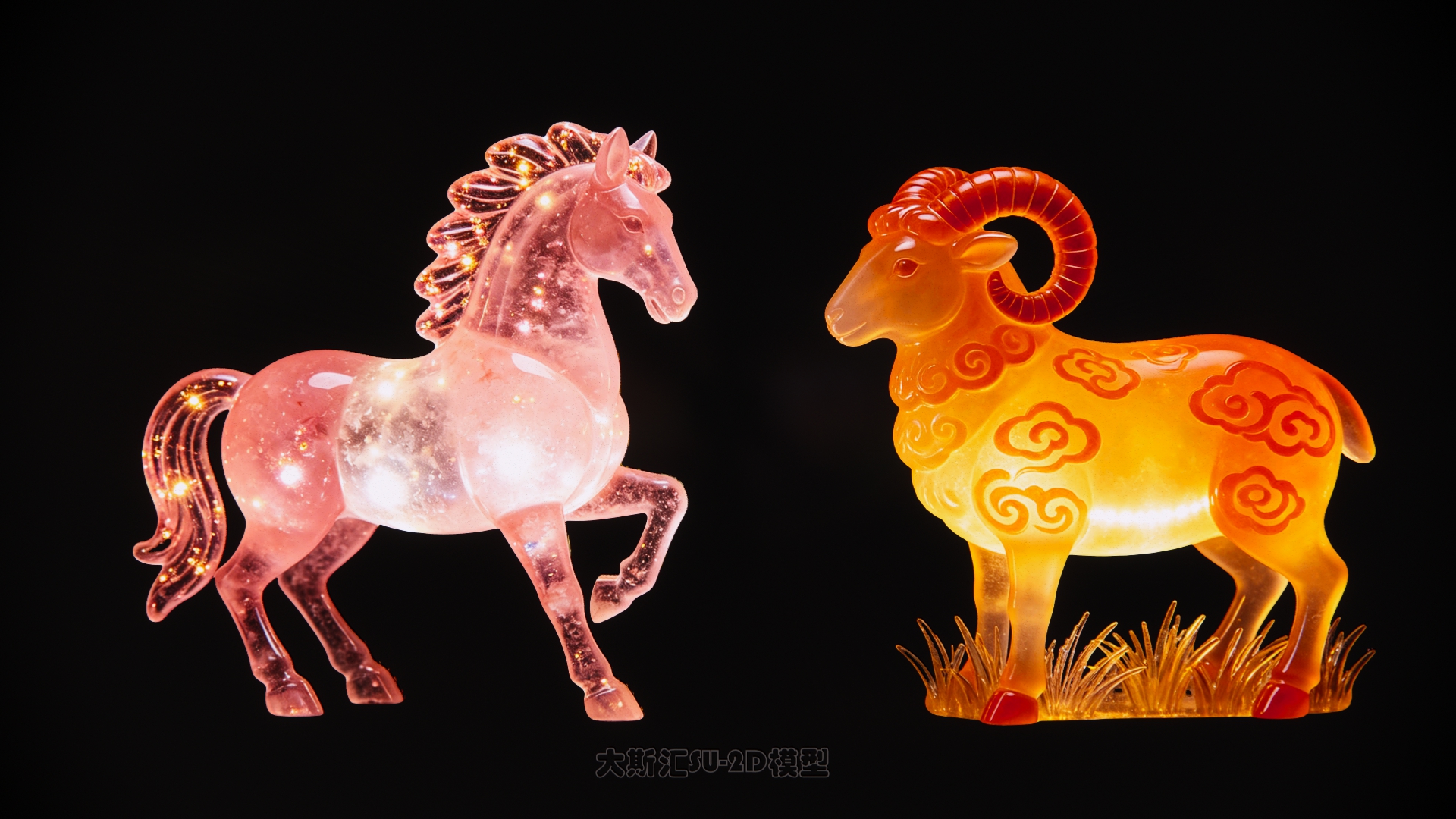 马十二生肖动物夜景灯光2D剪影