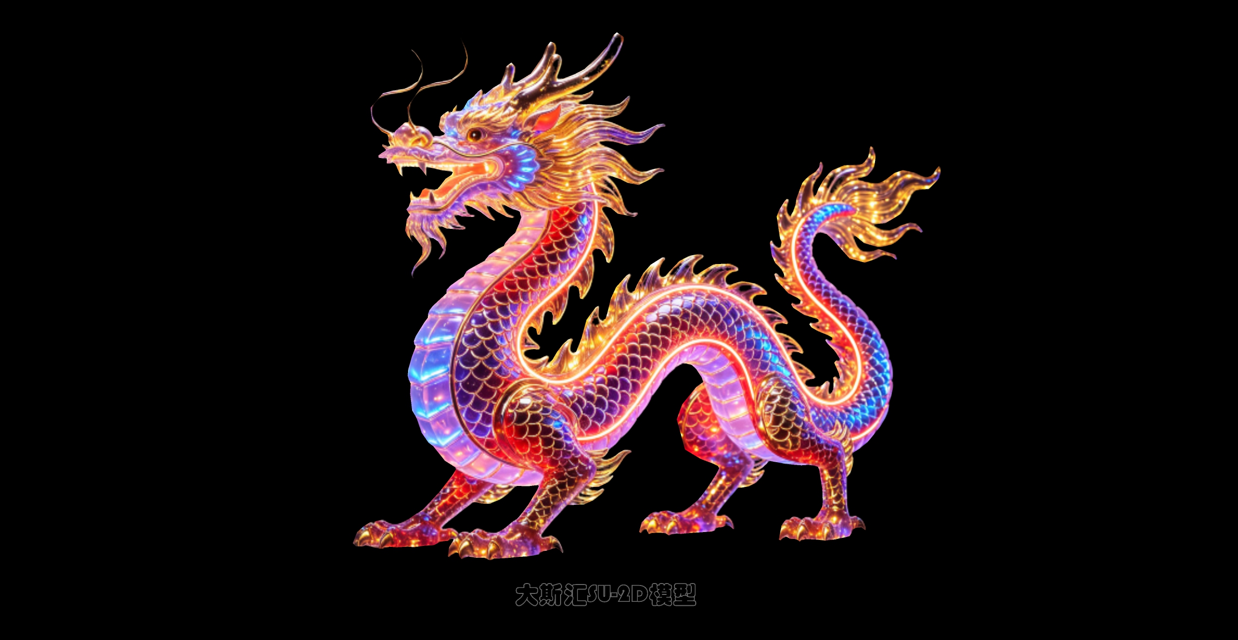 龙十二生肖动物夜景灯光2D剪影