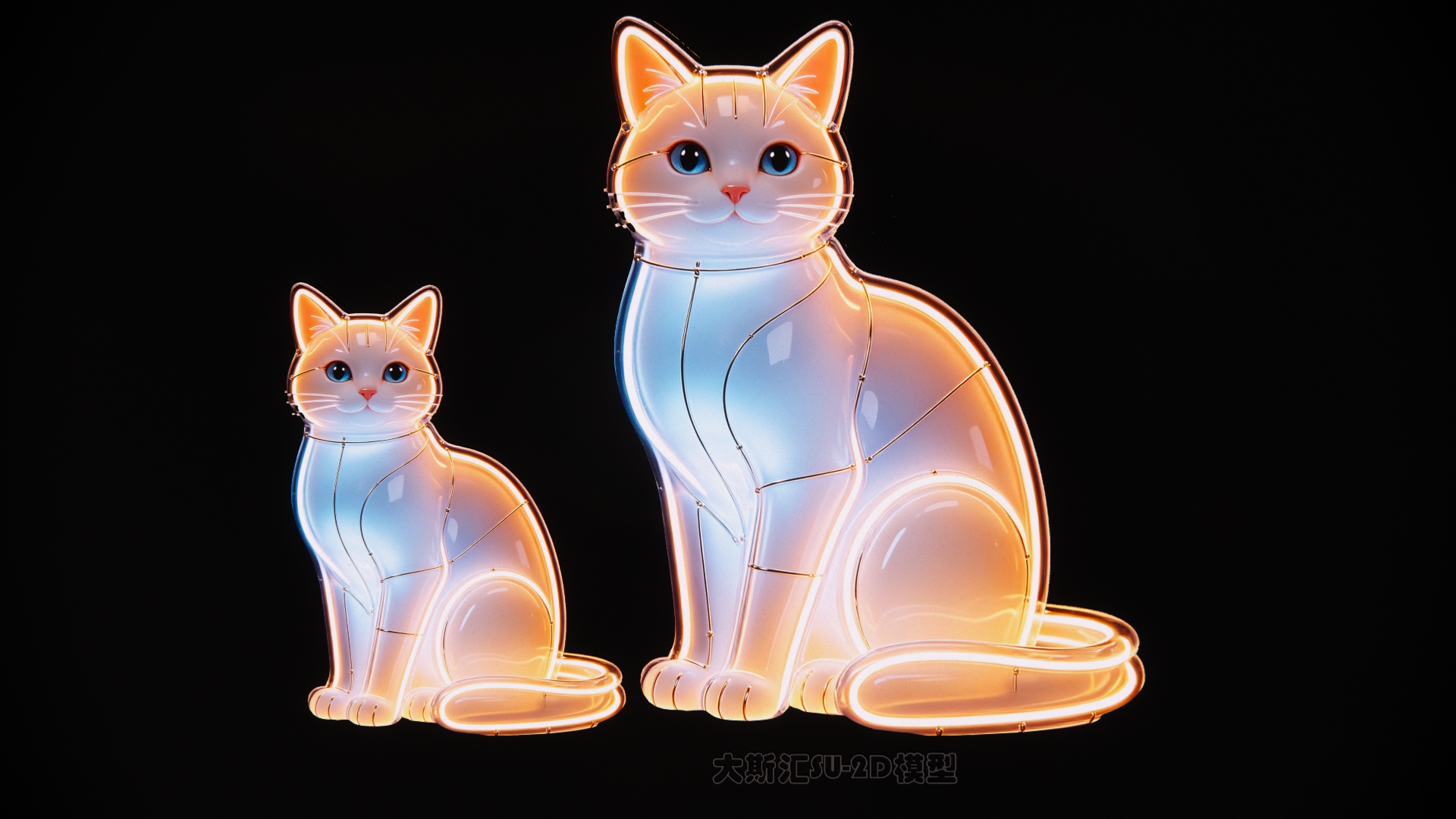 小猫2D动物剪影动物夜景灯光SU素材
