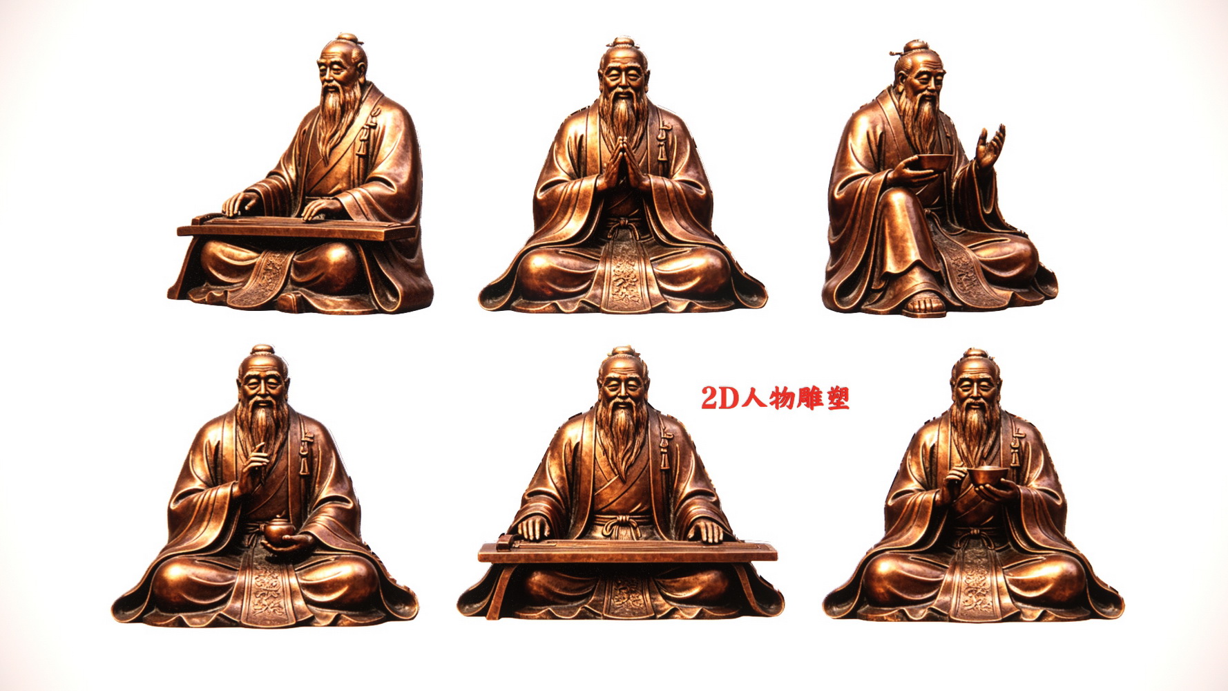 2D人物雕塑老子古铜雕塑2D人物