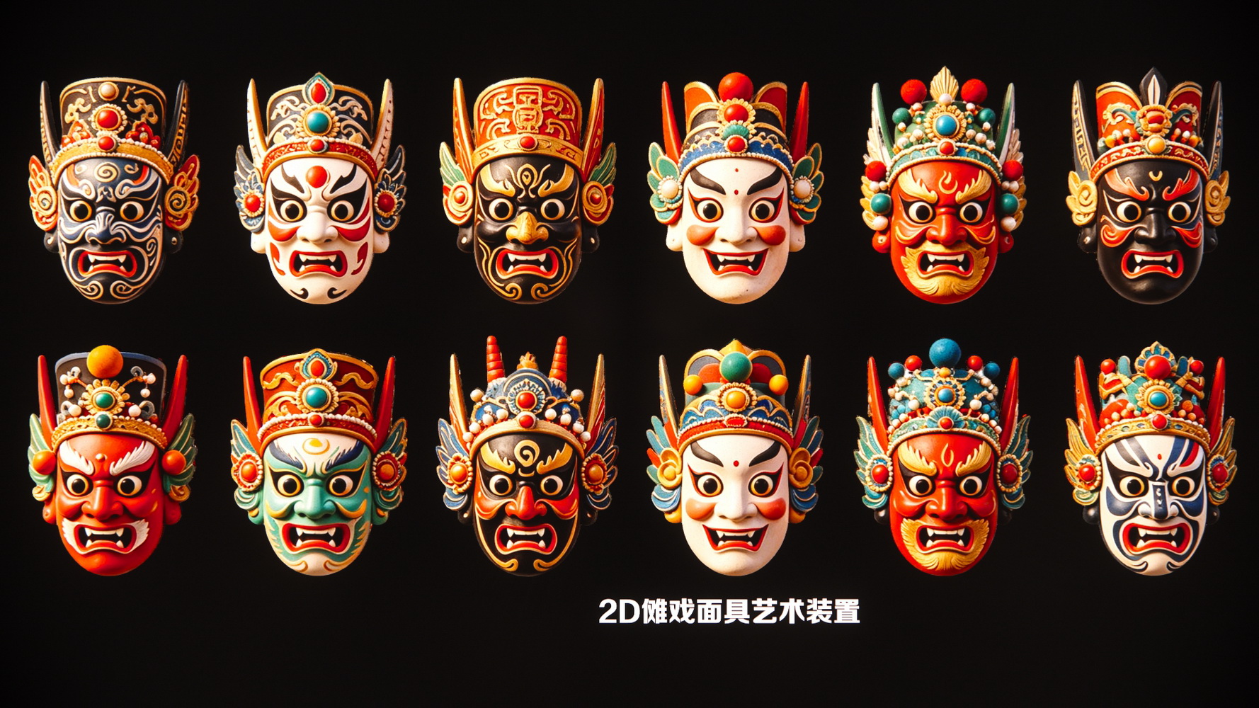 2D傩戏面具艺术装置