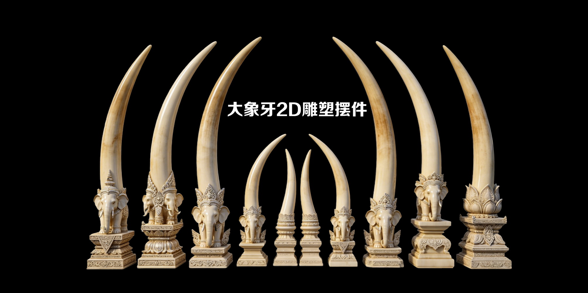 大象牙2D雕塑摆件