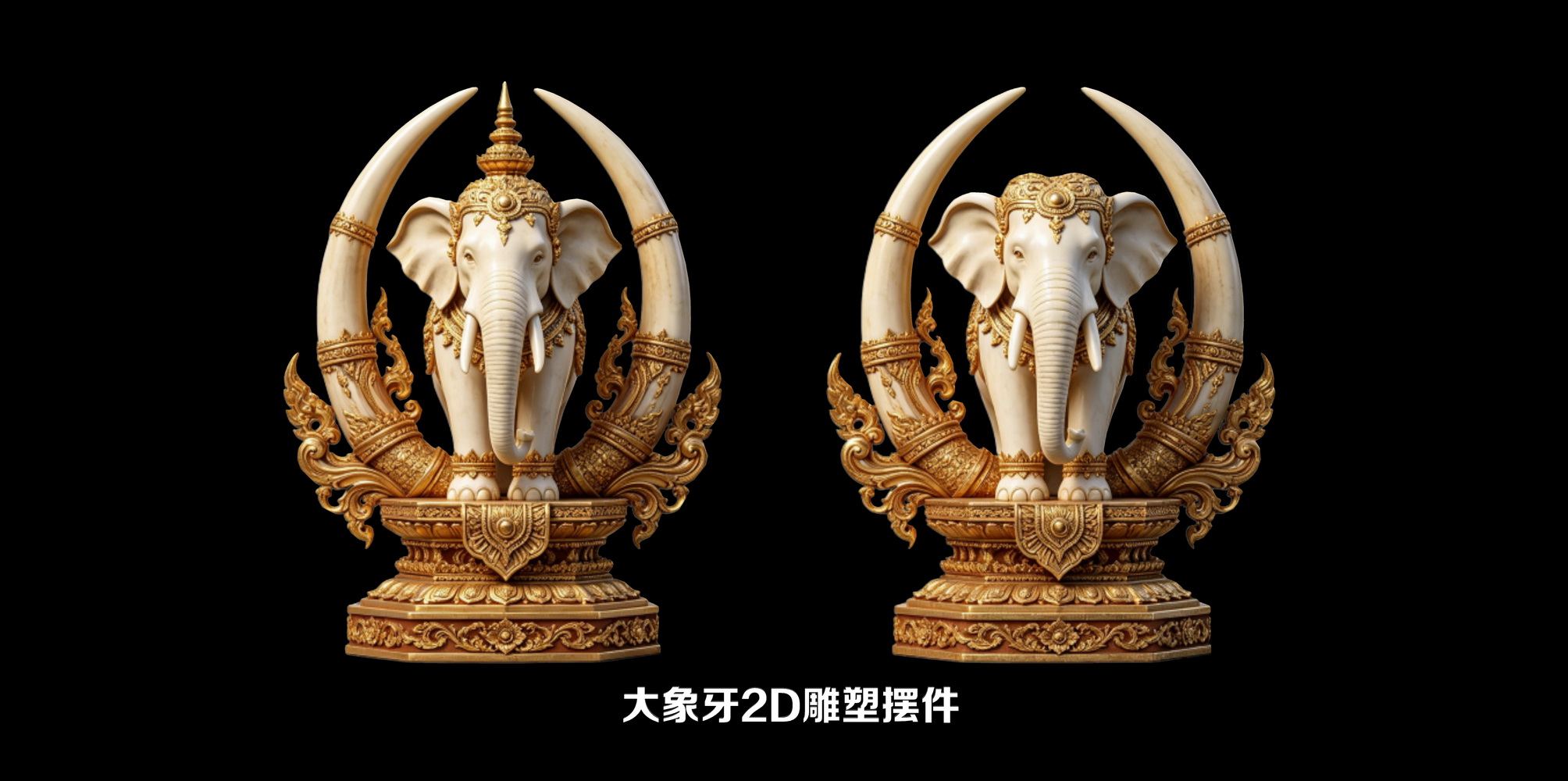 大象牙2D雕塑摆件A