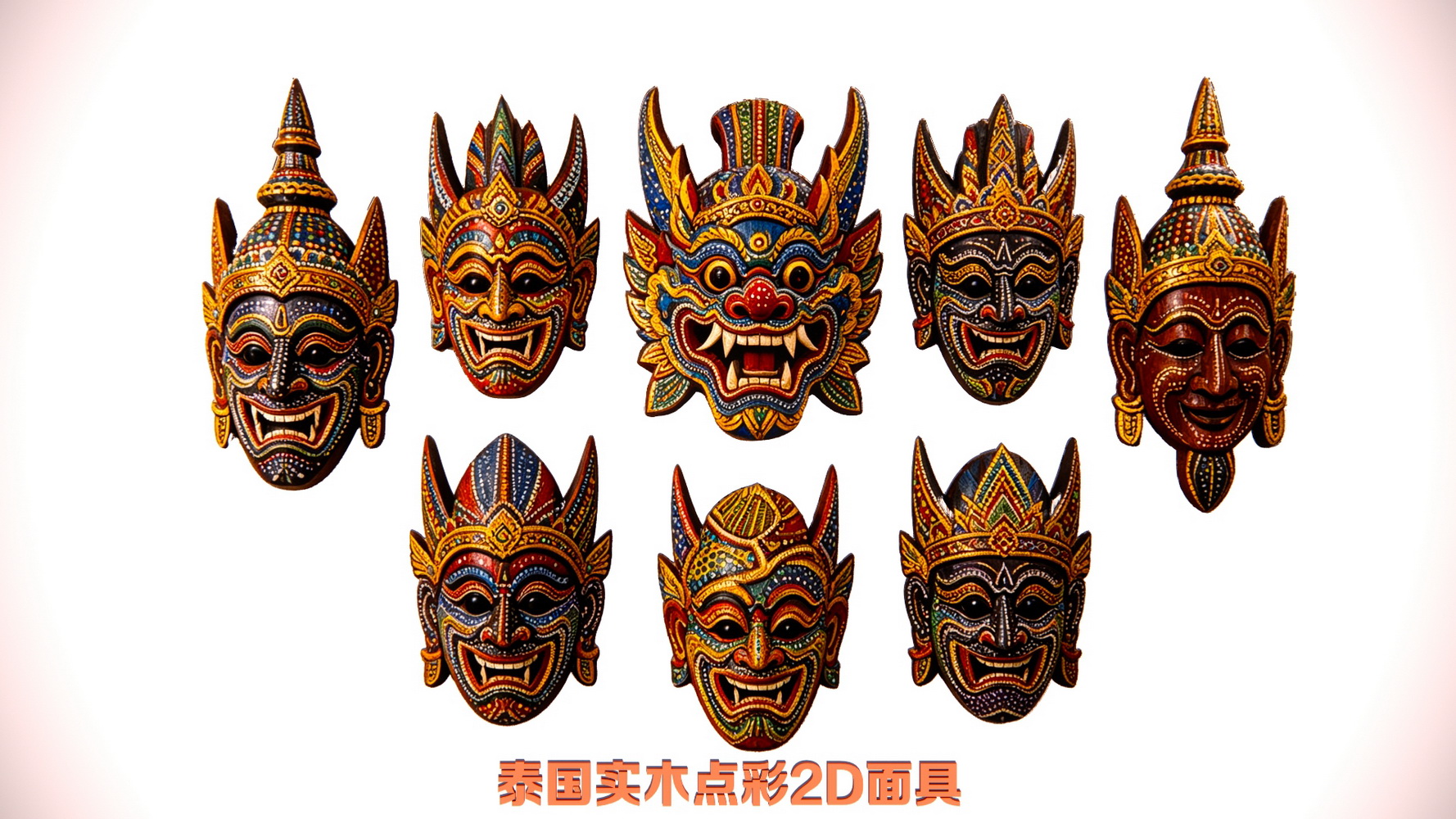 泰国实木点彩2D面具