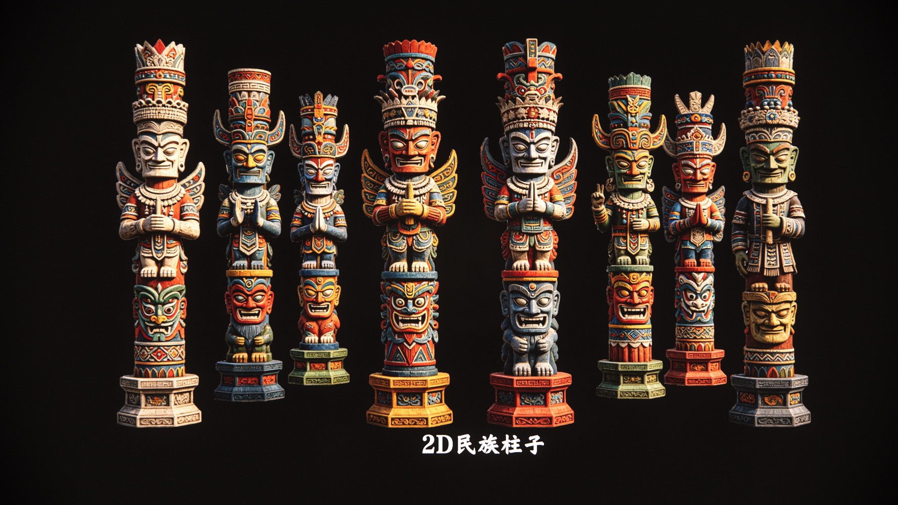 苗族图腾柱子2D民族柱子