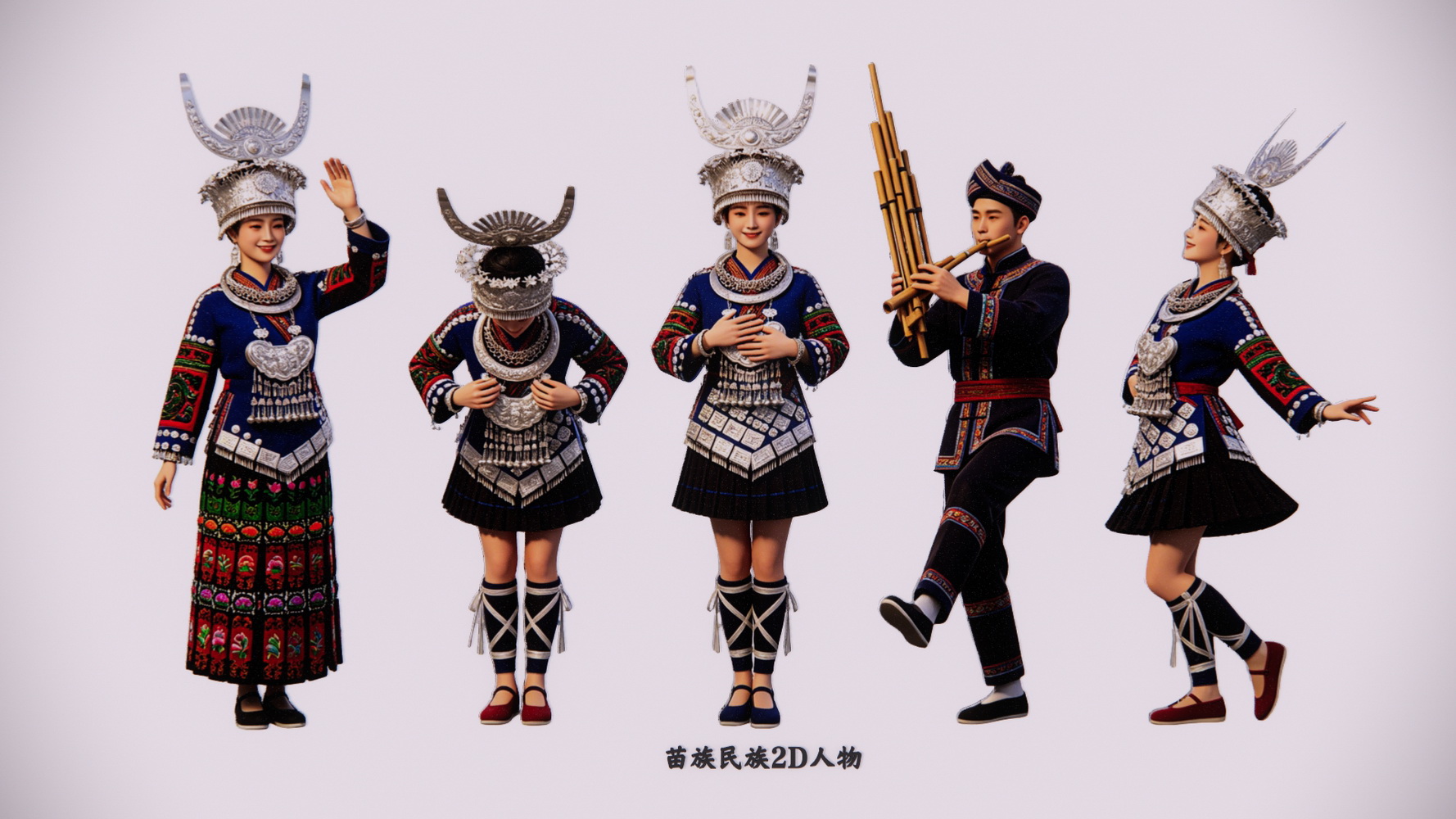 苗族民族2D舞蹈人物剪影