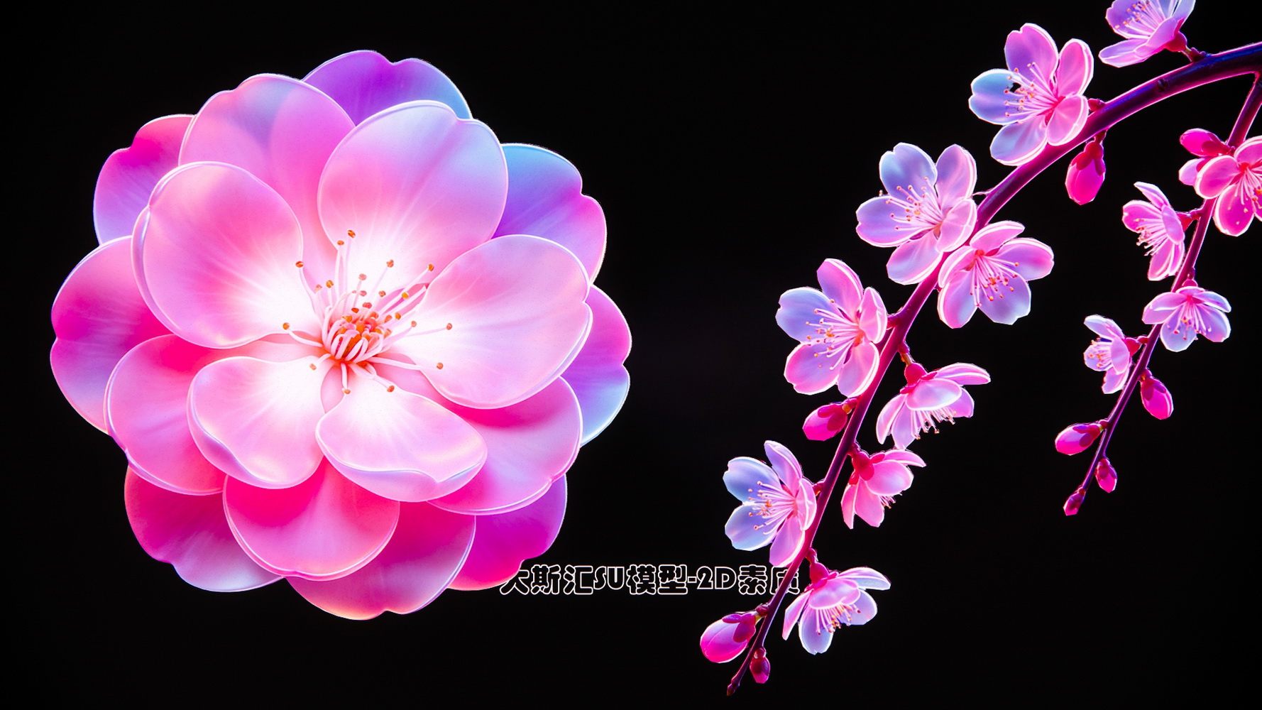 植物桃花艺术装置景观夜景SU模型