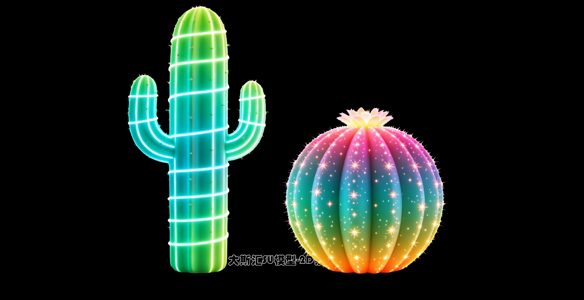 植物仙人球景观夜景SU模型