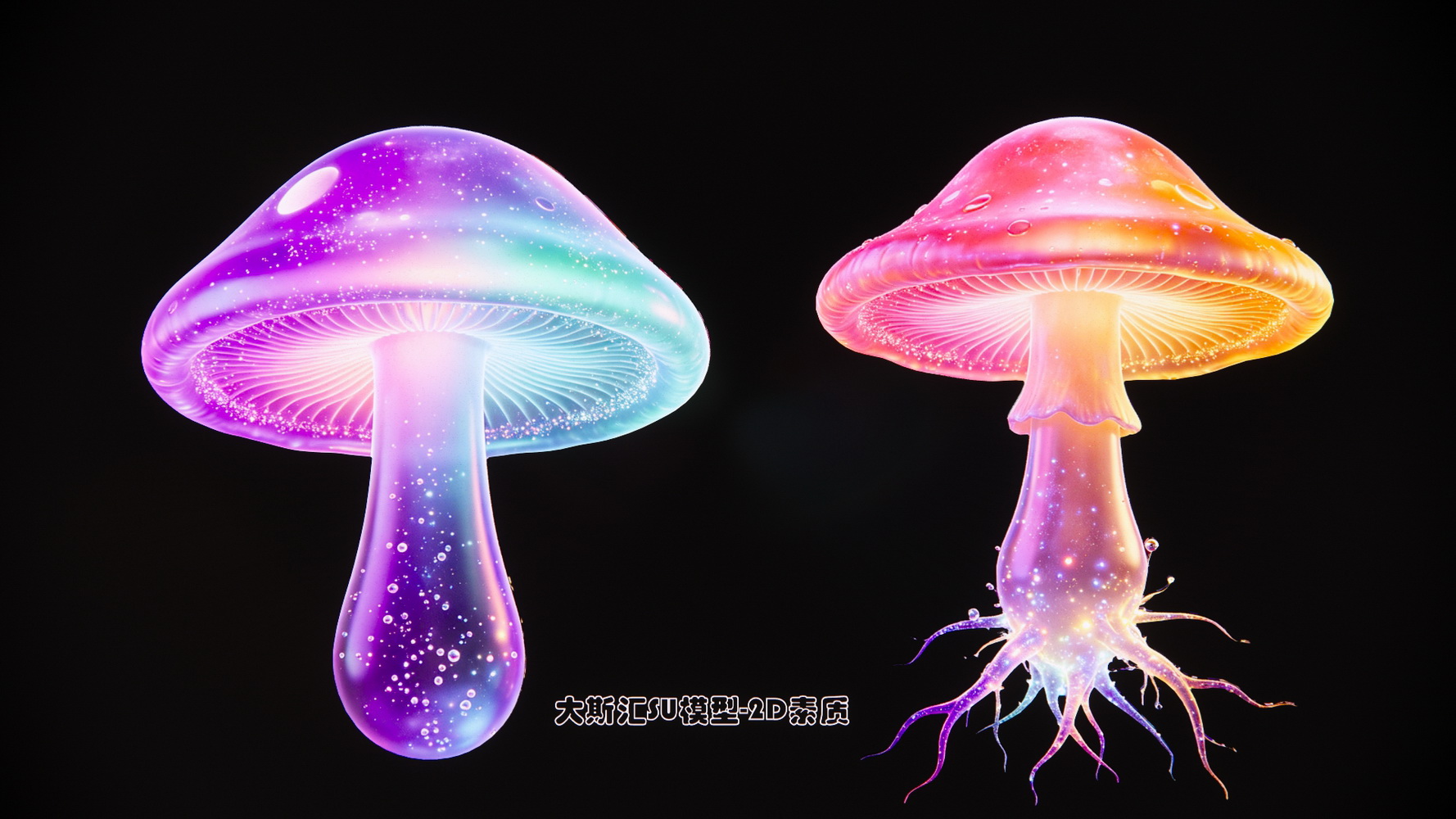 植物发光蘑菇、景观夜景SU模型