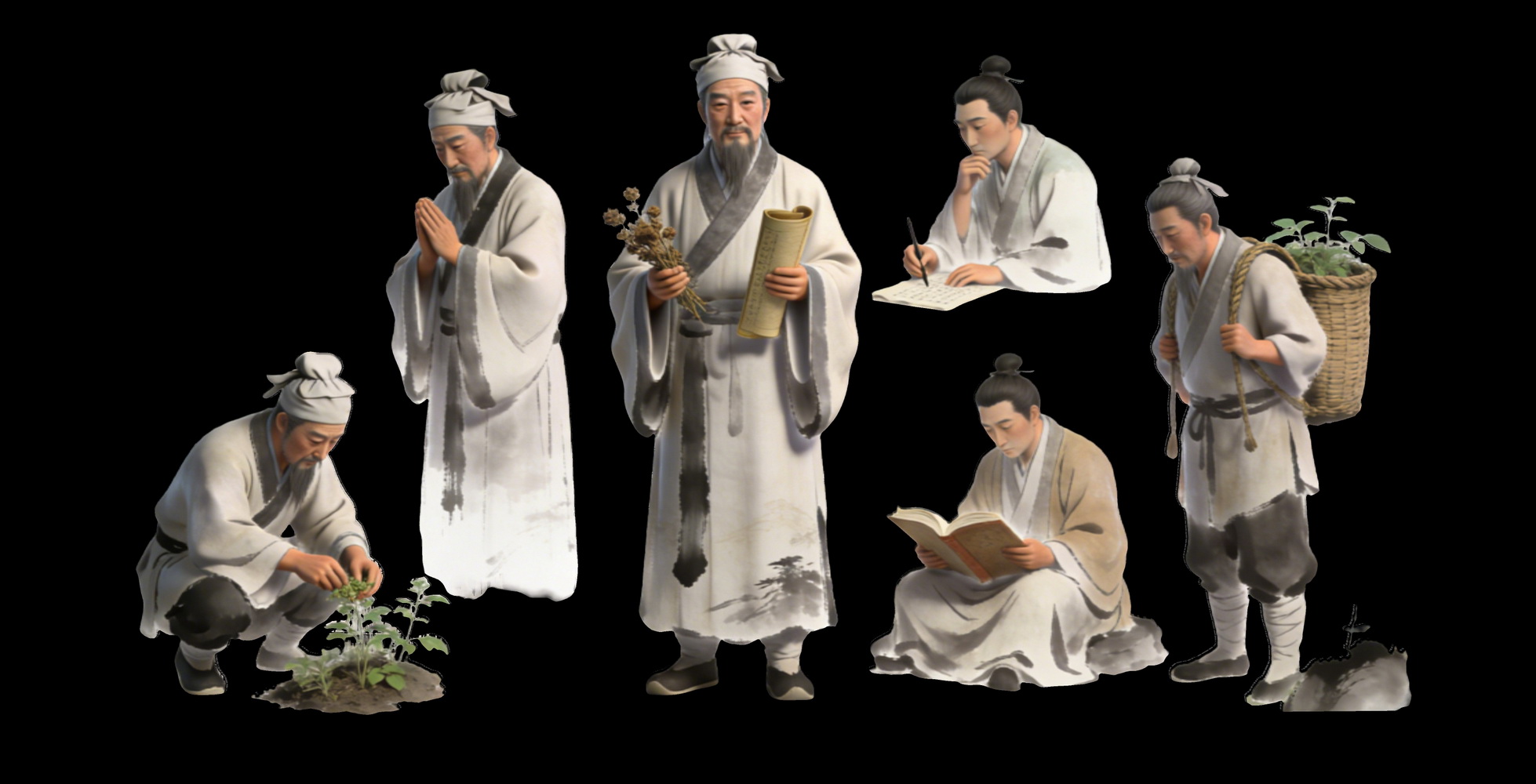人物2D李时珍3古代名医剪影SU模型