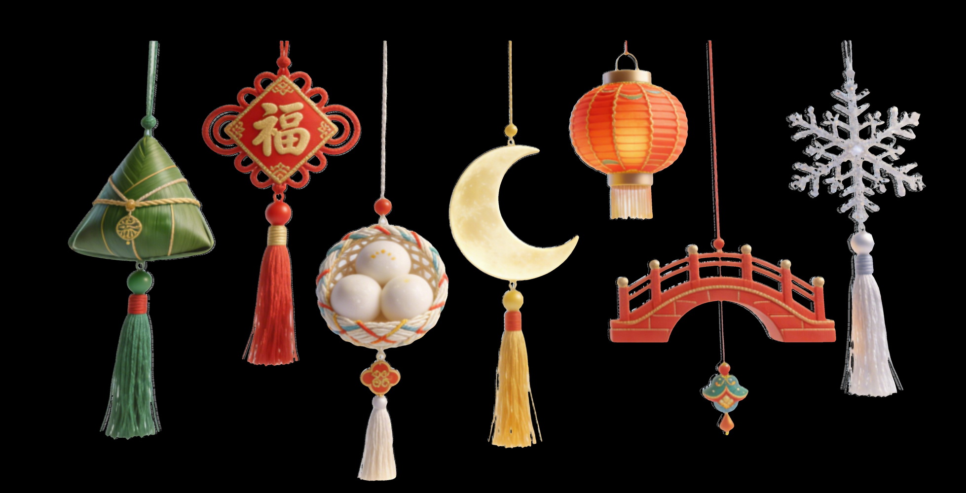节庆新年2D吊串流苏中国结剪影SU模型