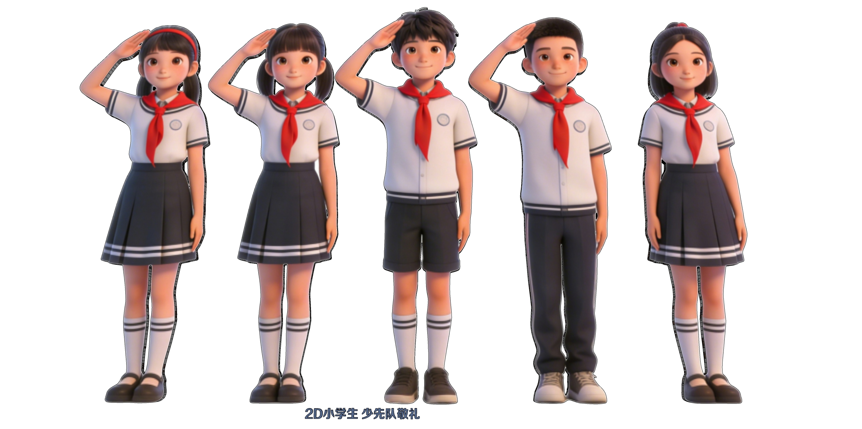 2D小学生 少先队敬礼人物SU模型