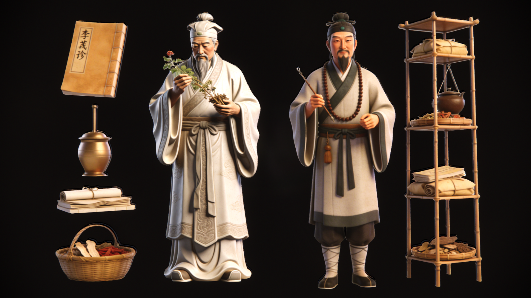 人物2D李时珍 古代名医剪影SU模型