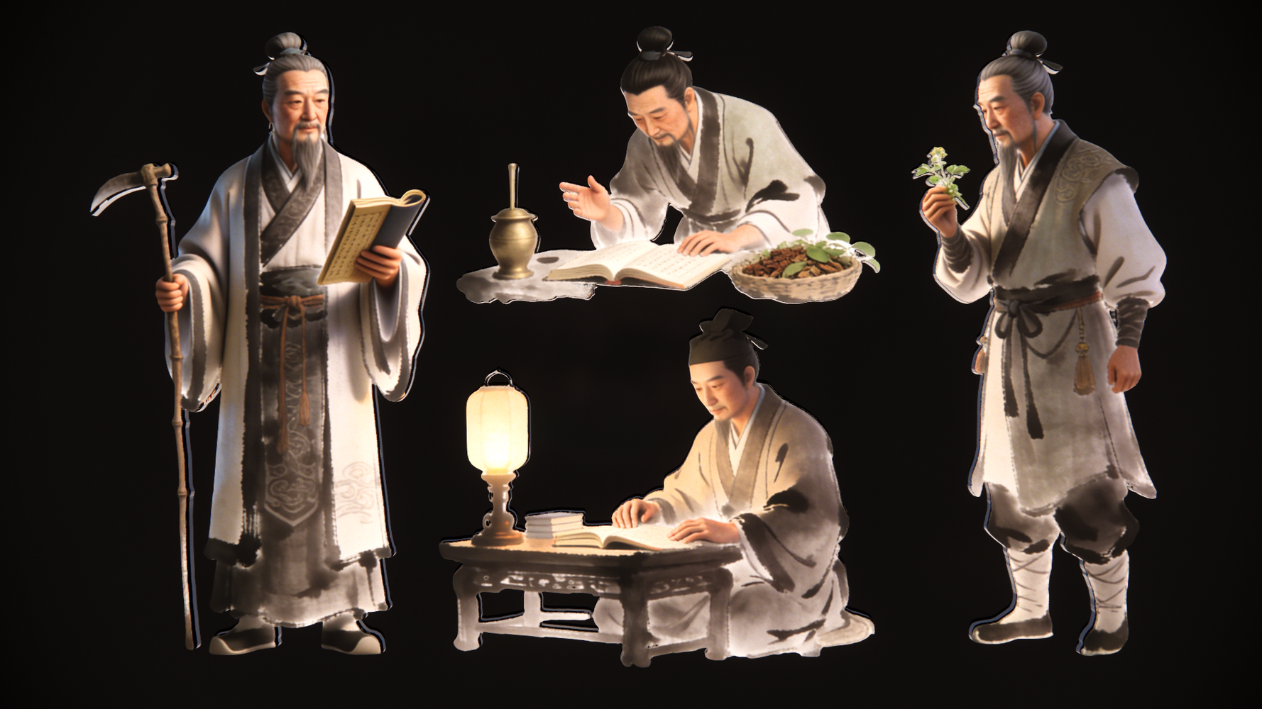 李时珍 古代名医剪影SU模型