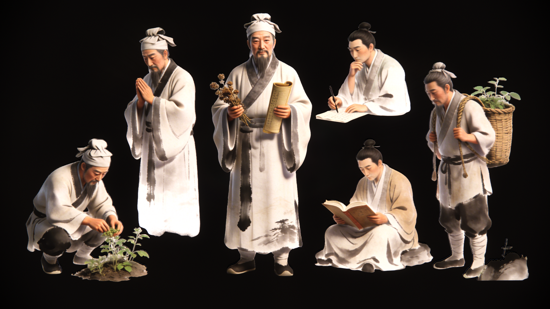 人物2D李时珍3古代名医剪影SU模型
