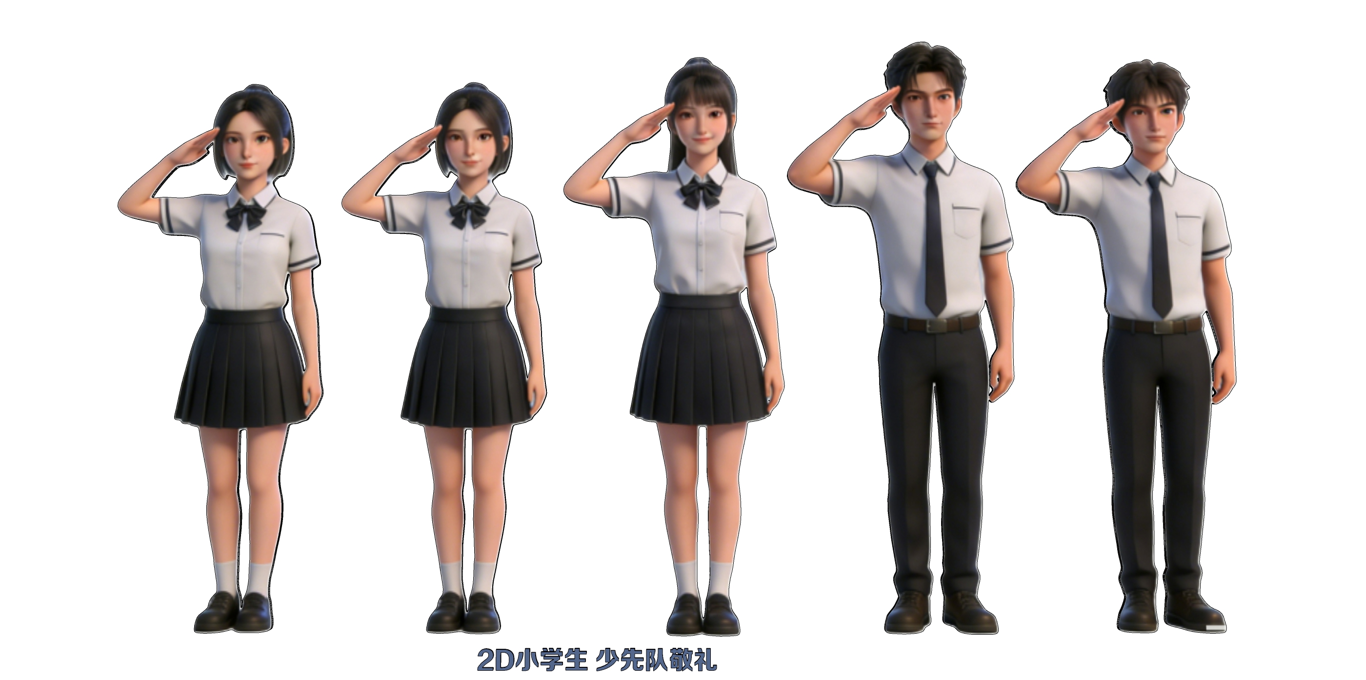 2D小学生 少先队敬礼人物SU