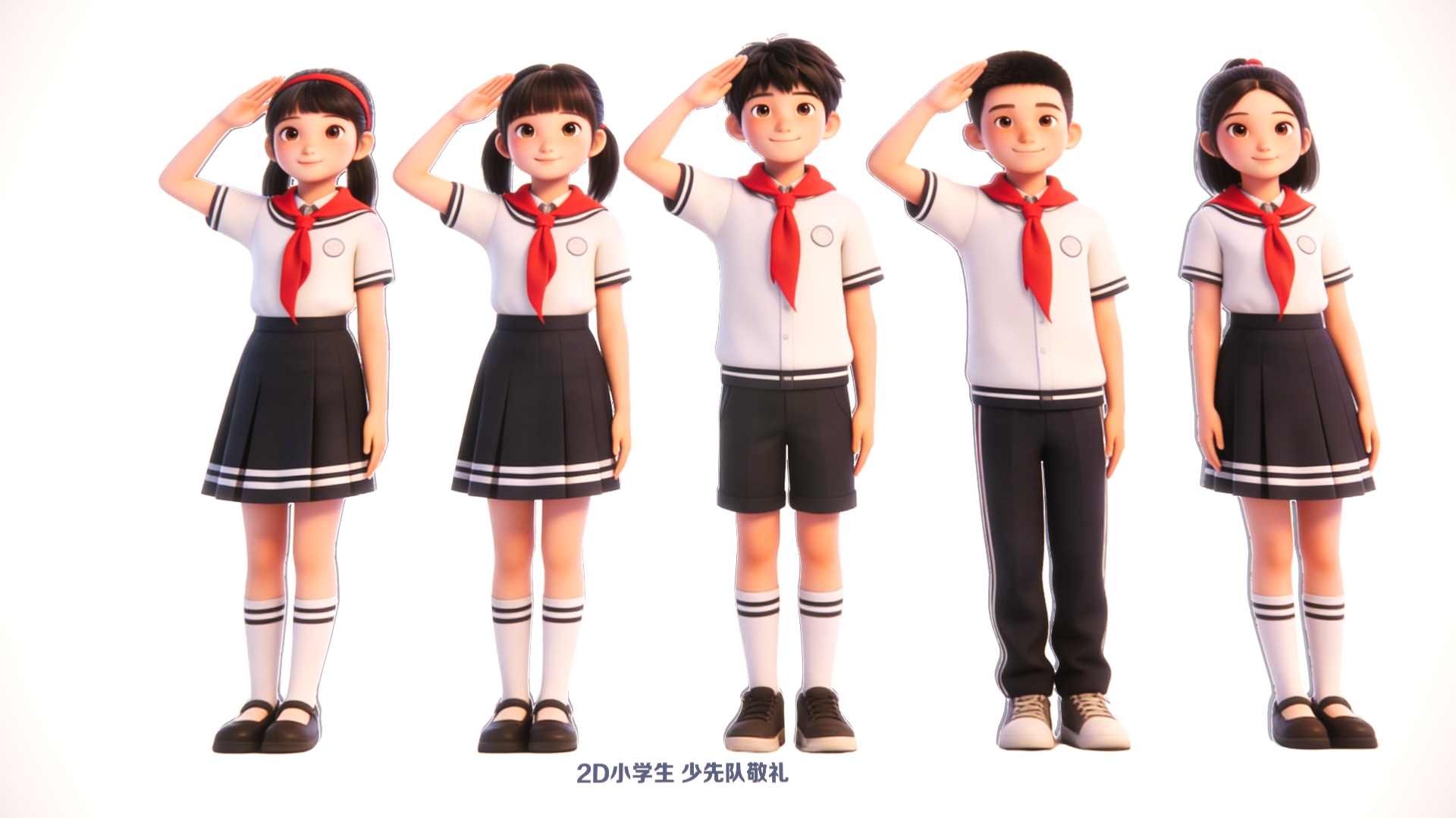 2D小学生 少先队敬礼人物SU模型