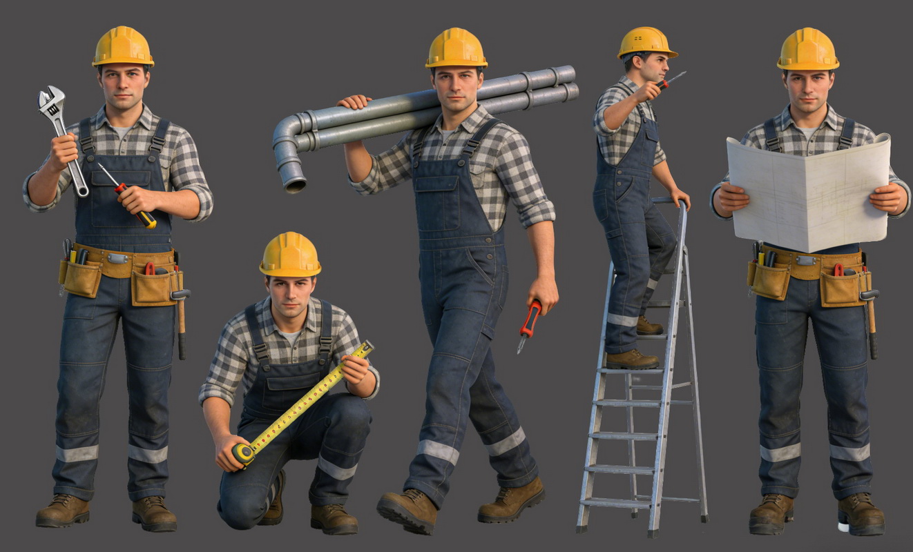 水电工工人人物PNG