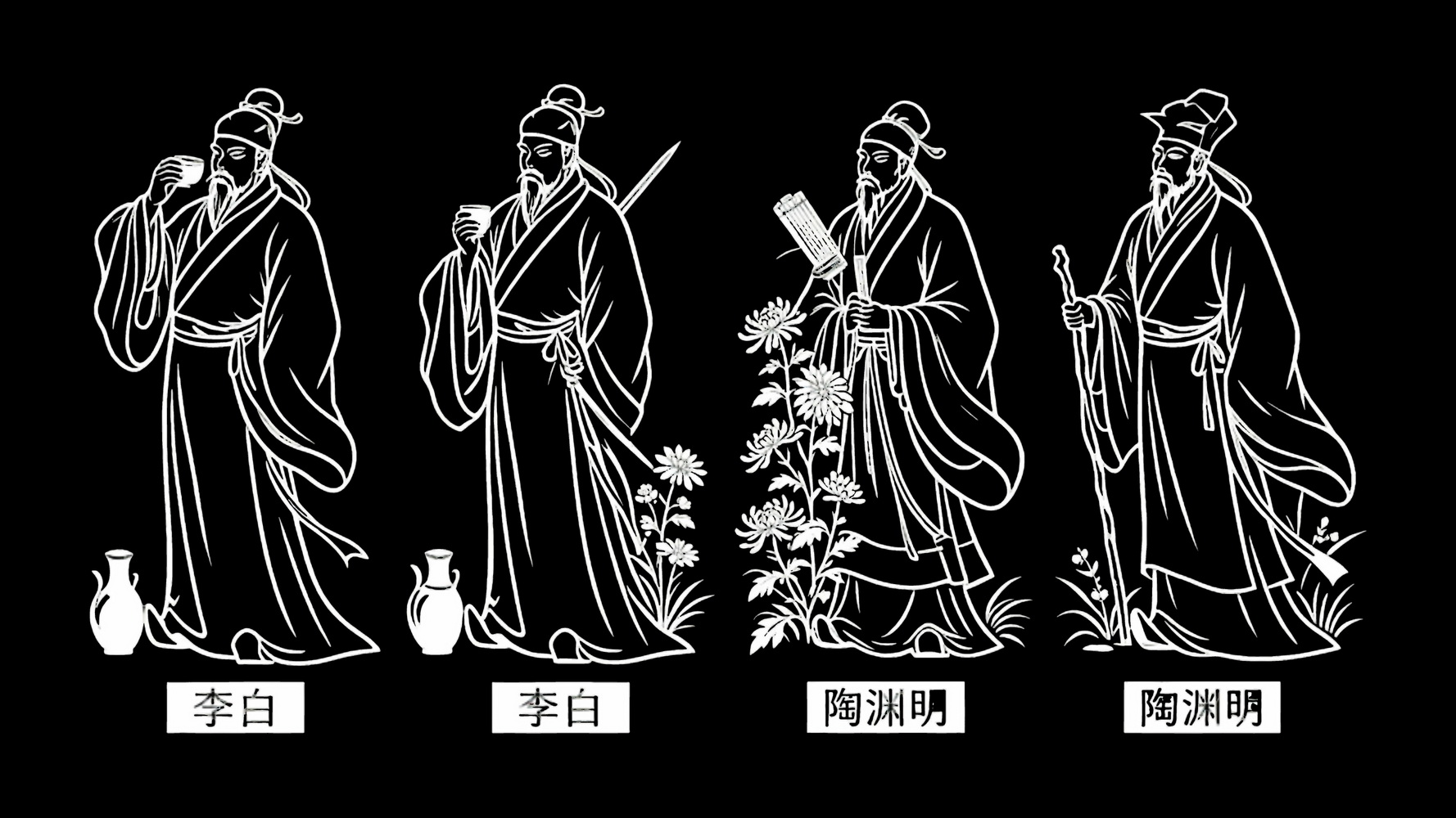 古代李白 陶渊明诗人人物SU模型