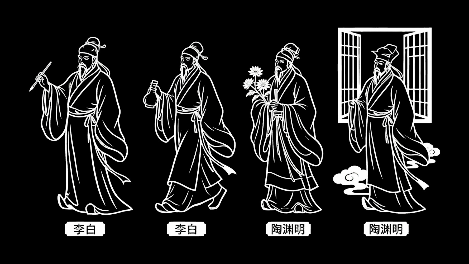 李白陶渊明古代名人诗人人物SU模型