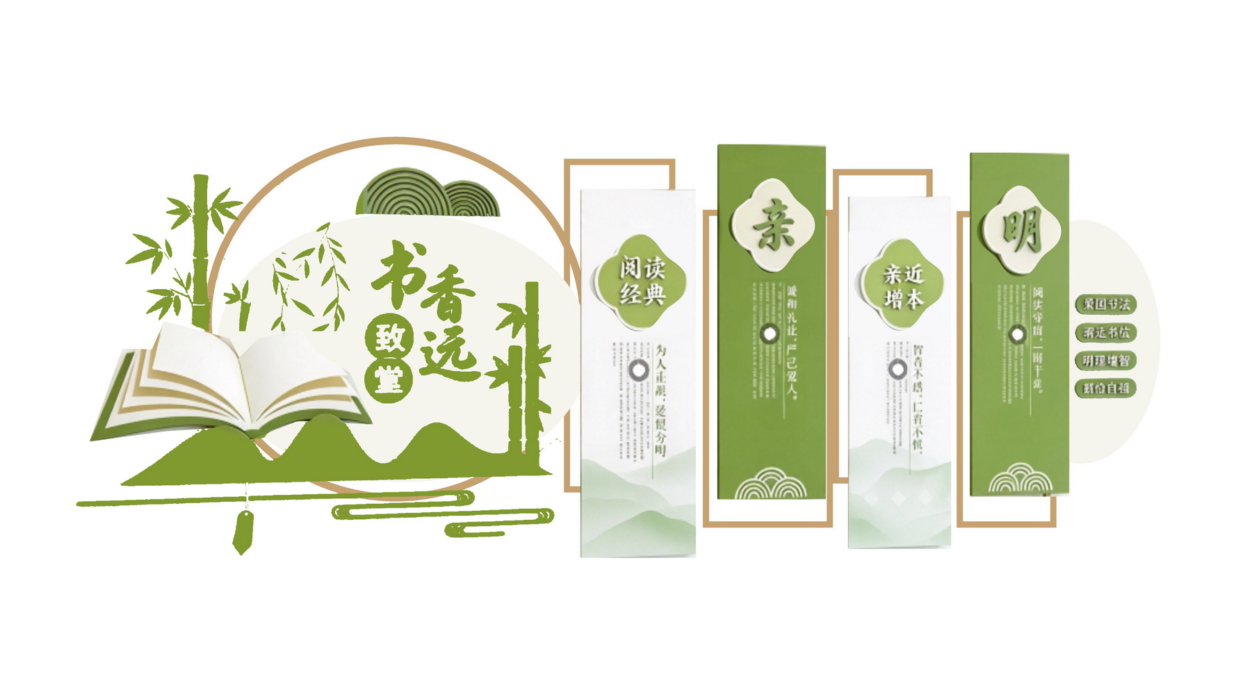 书香致远校园文化墙SU模型