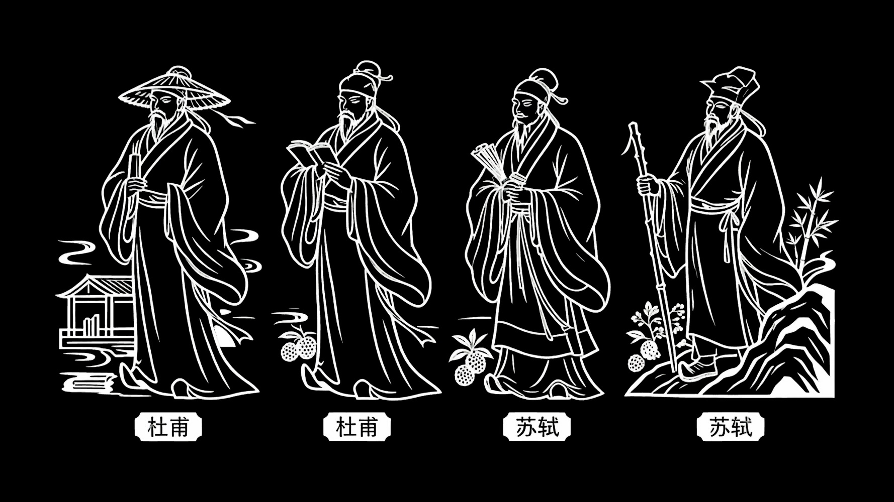 杜甫 苏轼古代名人诗人人物SU模型