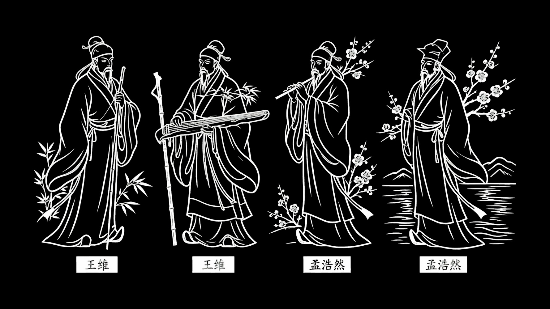 王维 孟浩然古代名人诗人人物SU模型